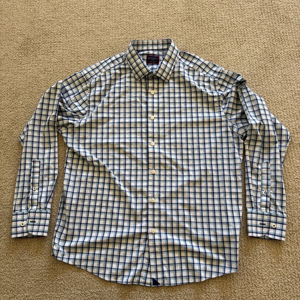 Untuckit Shirt Mens Large Plaid  Slim Fit Stretch Button Up Long Sleeve Nylon